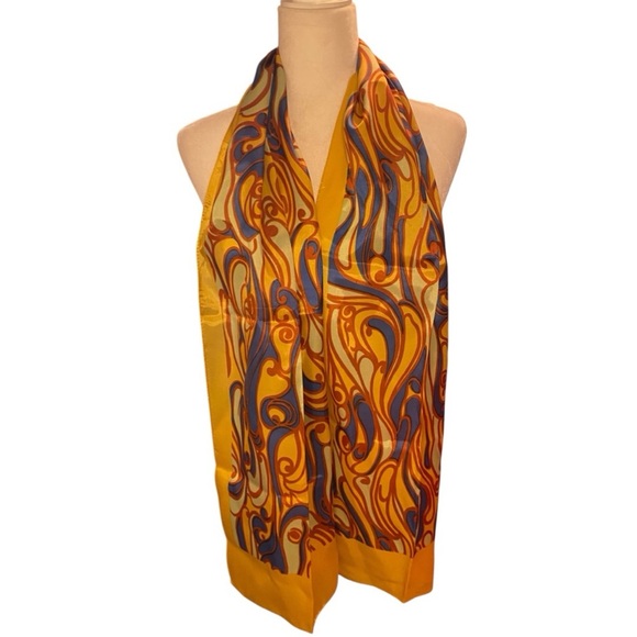 Vintage Womens Made In Japan Yellow Retro Abstract Print Scarf - Picture 1 of 4
